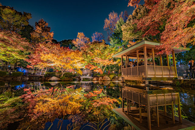 公園の池に紅葉が反射している写真ー編集後