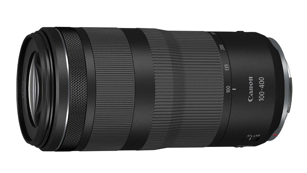 CANON RF100-400mm F5.6-8 IS USMの横向き（正面と鏡面）