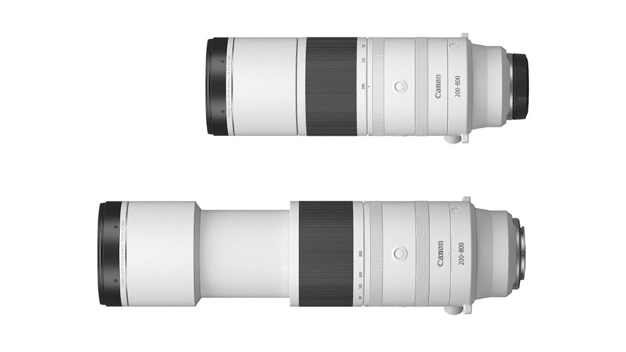 CANON RF200-800mm F6.3-9 IS USMの縮小時と延伸時の縦向き（正面）